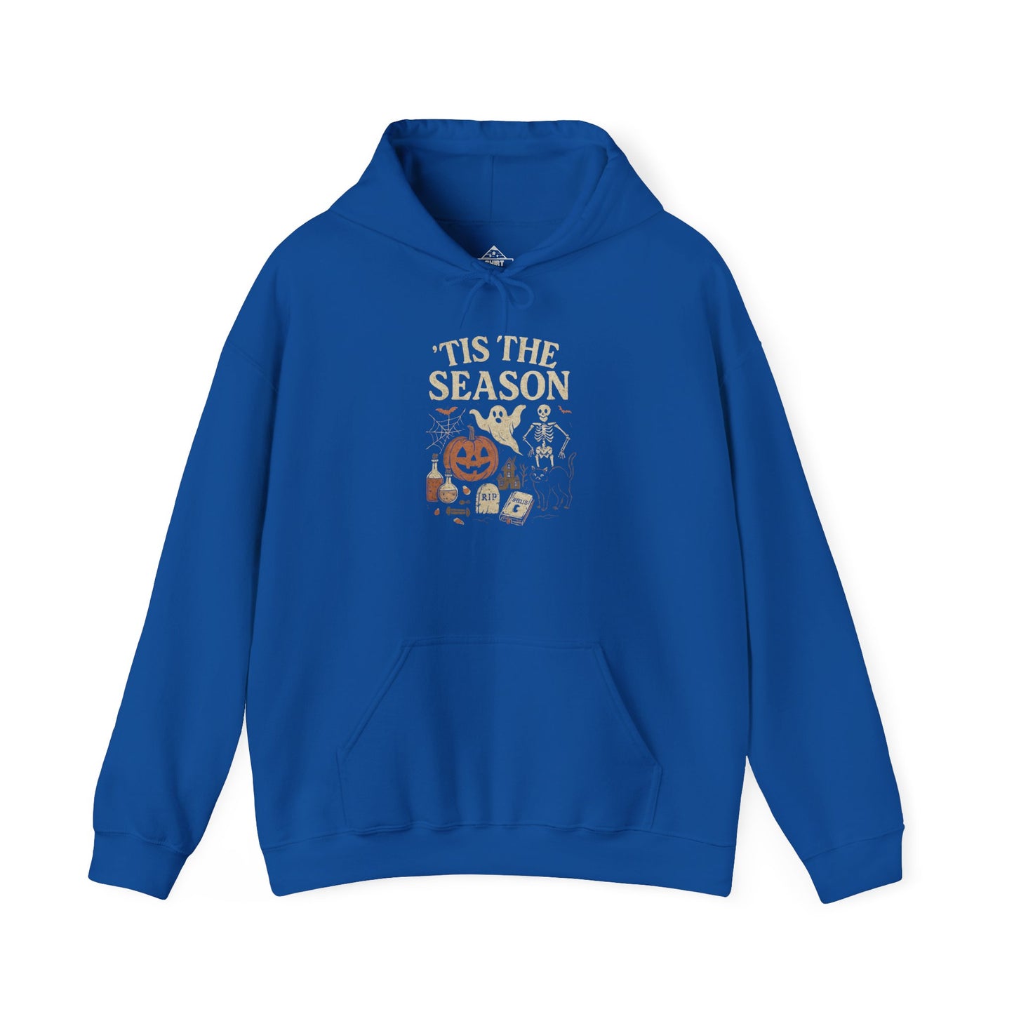 ‘Tis the Season Halloween T‑Shirt | Vintage Spooky Season Shirt with Ghost, Skeleton & Pumpkin | Retro Halloween Graphic Tee for Fall