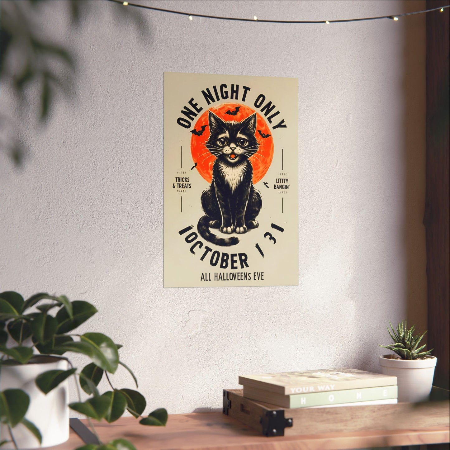 Halloween Black Cat Design | One Night Only October 31 Vintage Artwork Design Poster