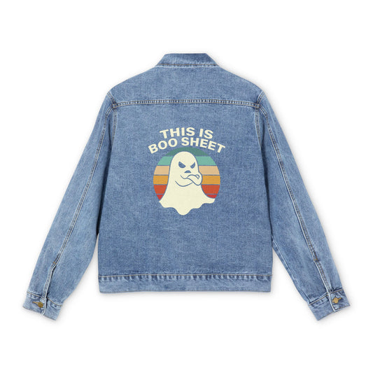 Men's Graphic Denim Jacket, Trendy Casual Outerwear, Vintage Style, Ghost-Themed Gift, Halloween Apparel, Everyday Jacket