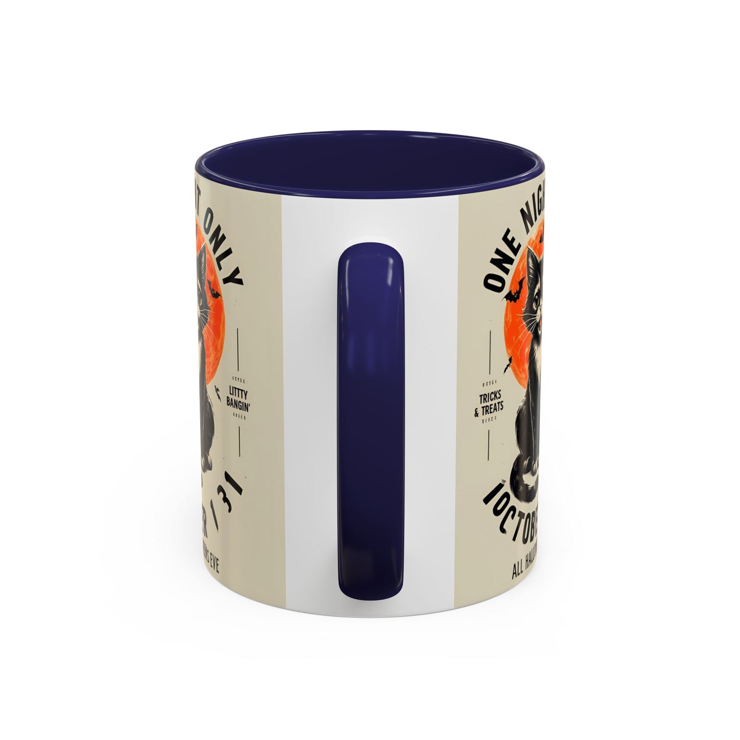 Halloween Black Cat Design | One Night Only October 31 Vintage Artwork Accent Mug