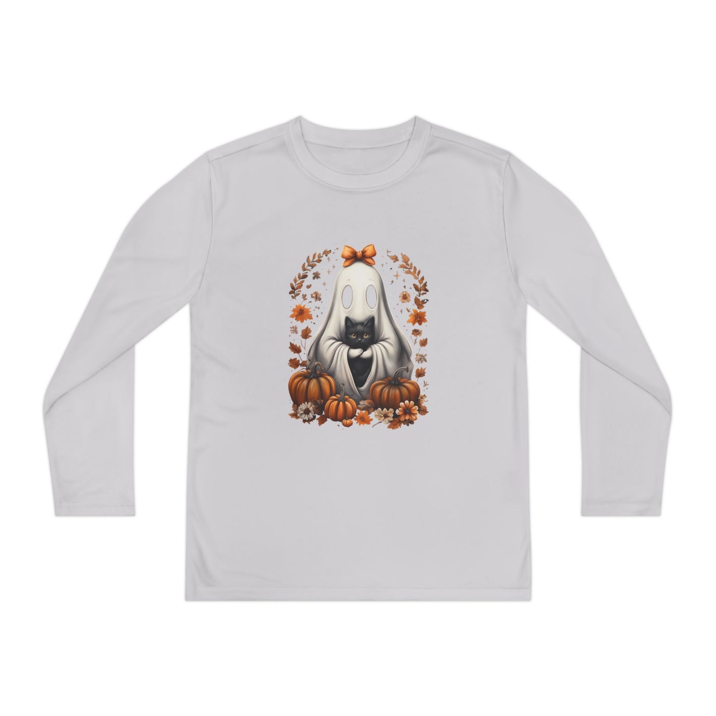 Cute Ghost and Black Cat Halloween T-Shirt | Cozy Fall Pumpkin Shirt | Spooky Season Aesthetic Apparel Gift for Halloween Lovers