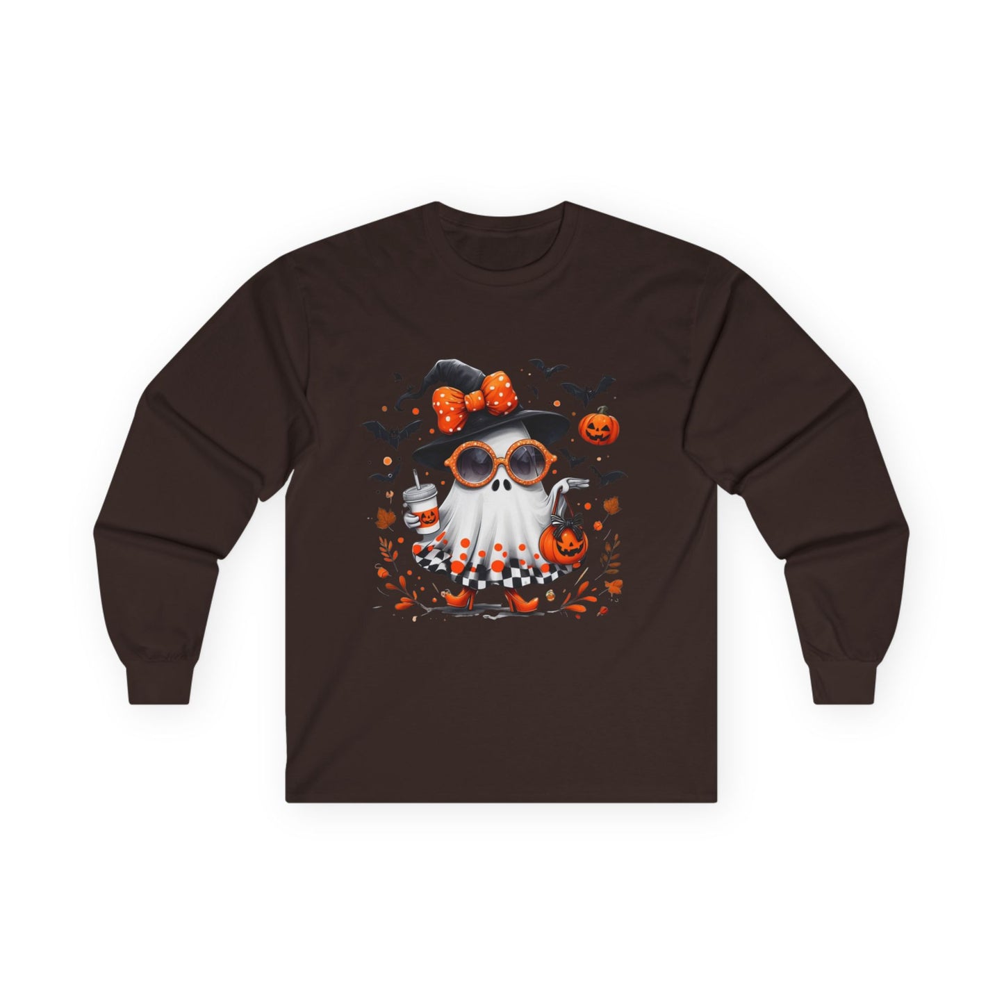 Trendy Halloween Ghost with Witch  Sunglasses | Cute Spooky Chic Pumpkin Art Print | Fashion Ghost Fall Aesthetic Design