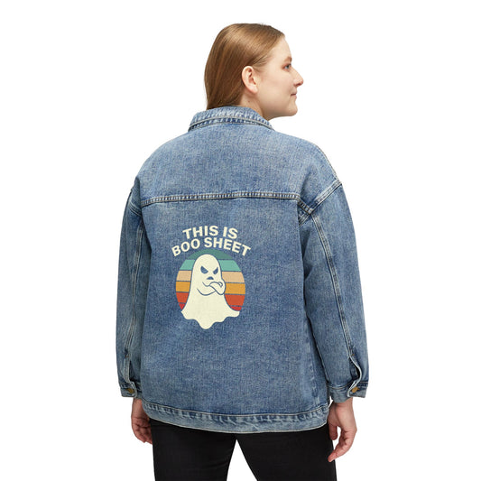 Spooky Vibe Women's Denim Jacket, Halloween Fashion, Ghost Print Jacket, Casual Fall Outfit, Layering Jacket, Unique Gift Idea