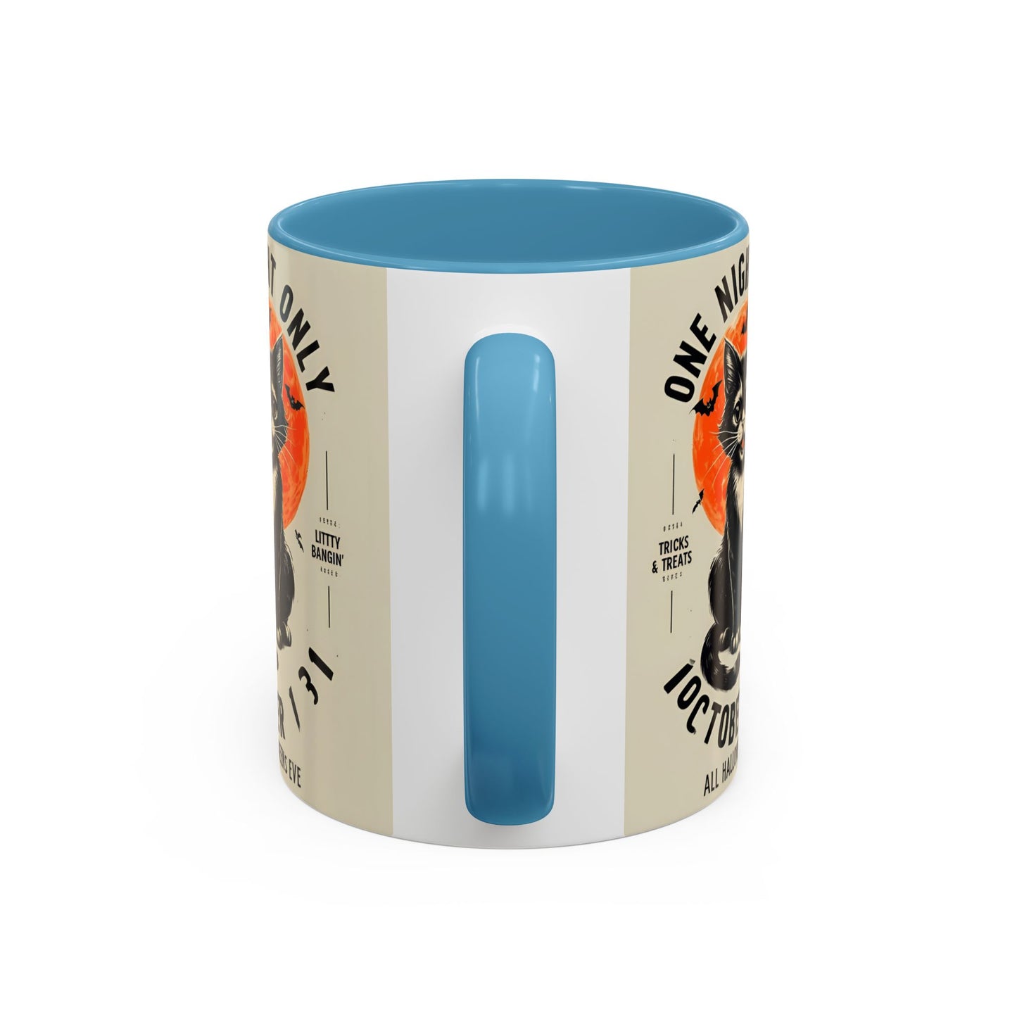 Halloween Black Cat Design | One Night Only October 31 Vintage Artwork Accent Mug