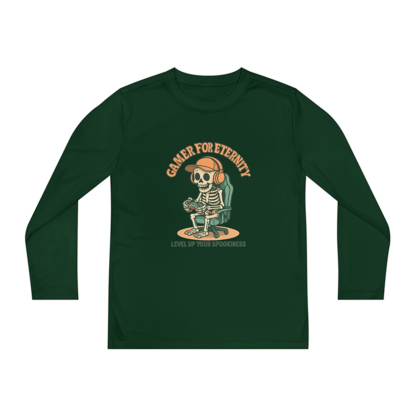 Youth Long Sleeve Gamer Tee | Spooky Skeleton Theme, Perfect for Halloween or Gaming Events, Kids Graphic Shirt, Unisex Casual Wear, Kids Long Sleeves