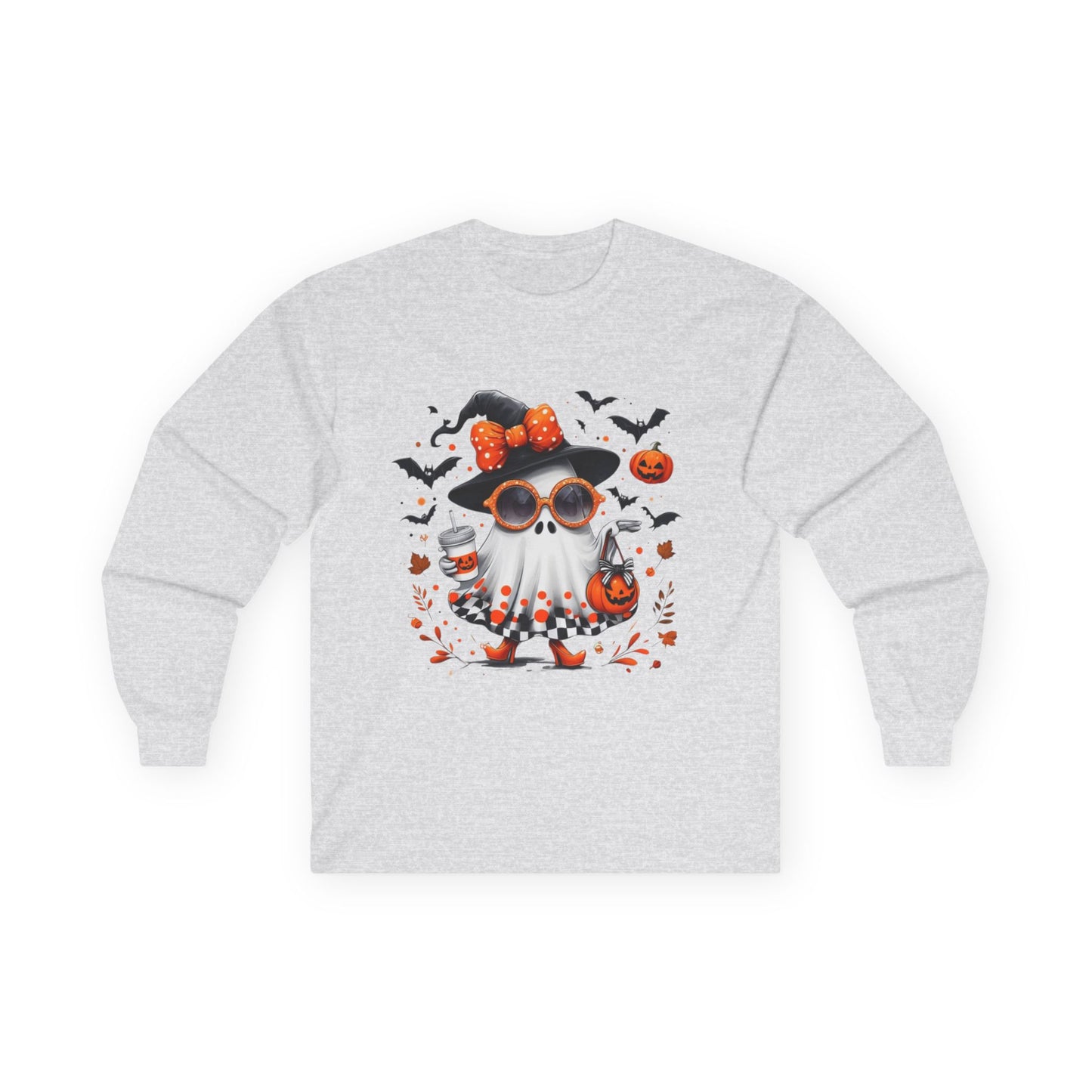 Trendy Halloween Ghost with Witch  Sunglasses | Cute Spooky Chic Pumpkin Art Print | Fashion Ghost Fall Aesthetic Design