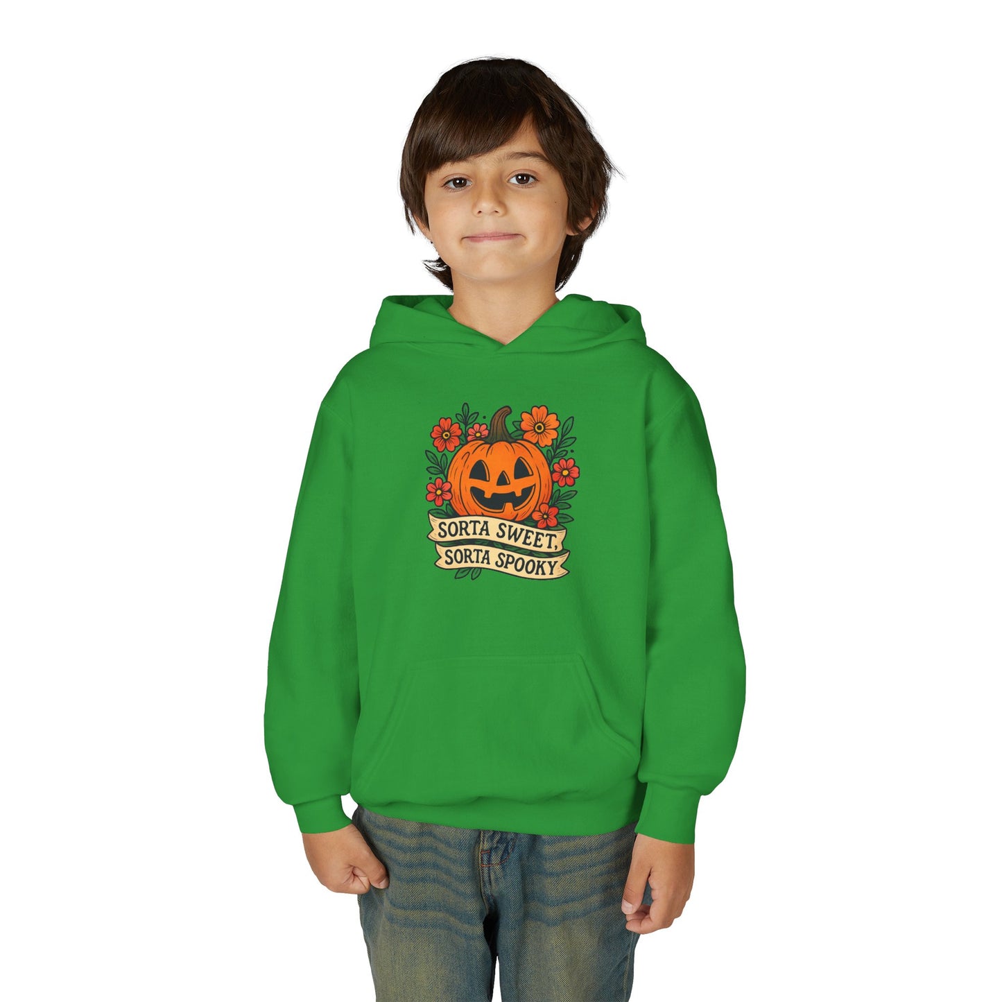 Cute Pumpkin Design – Sorta Sweet, Sorta Spooky Halloween Artwork Kids Hoodies
