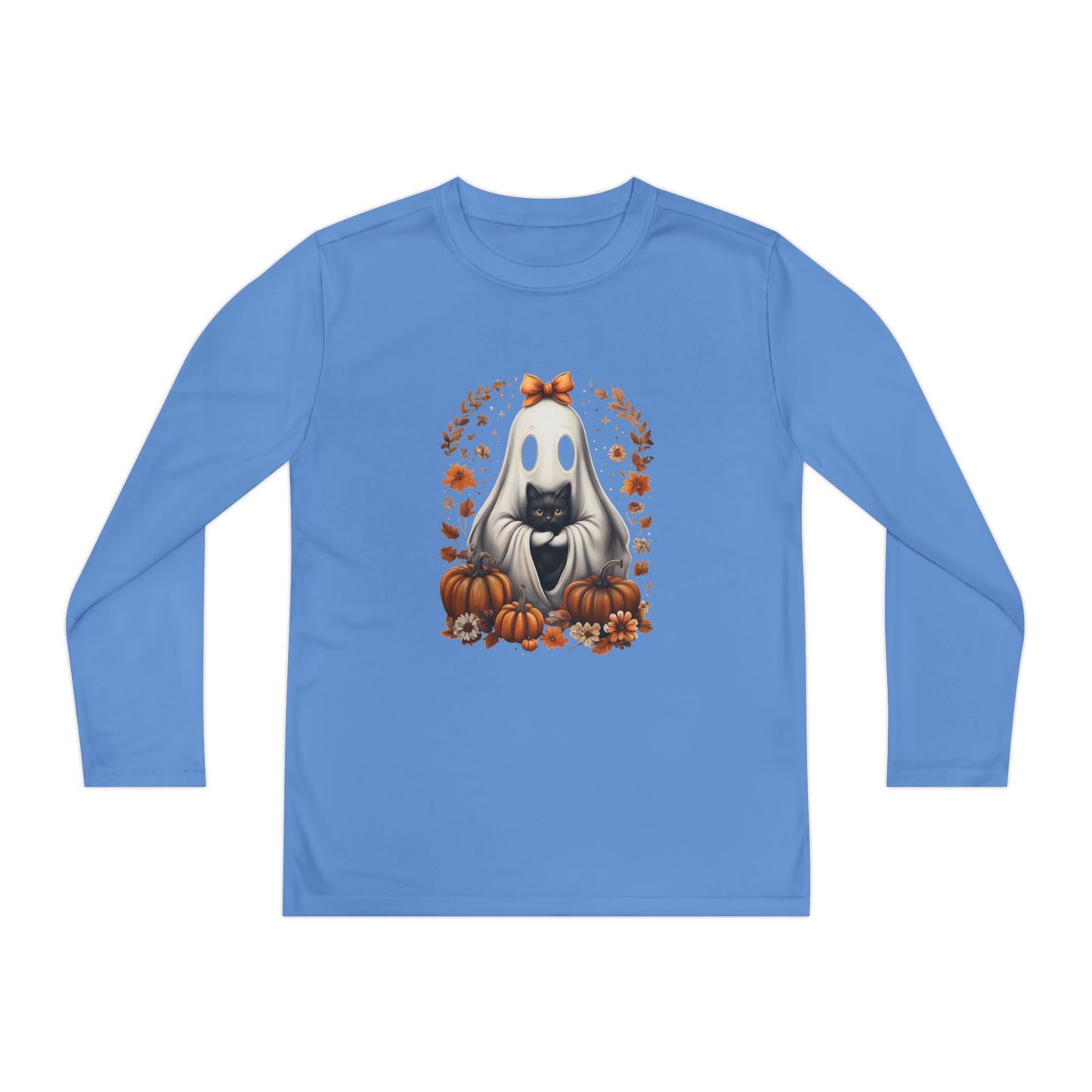 Cute Ghost and Black Cat Halloween T-Shirt | Cozy Fall Pumpkin Shirt | Spooky Season Aesthetic Apparel Gift for Halloween Lovers