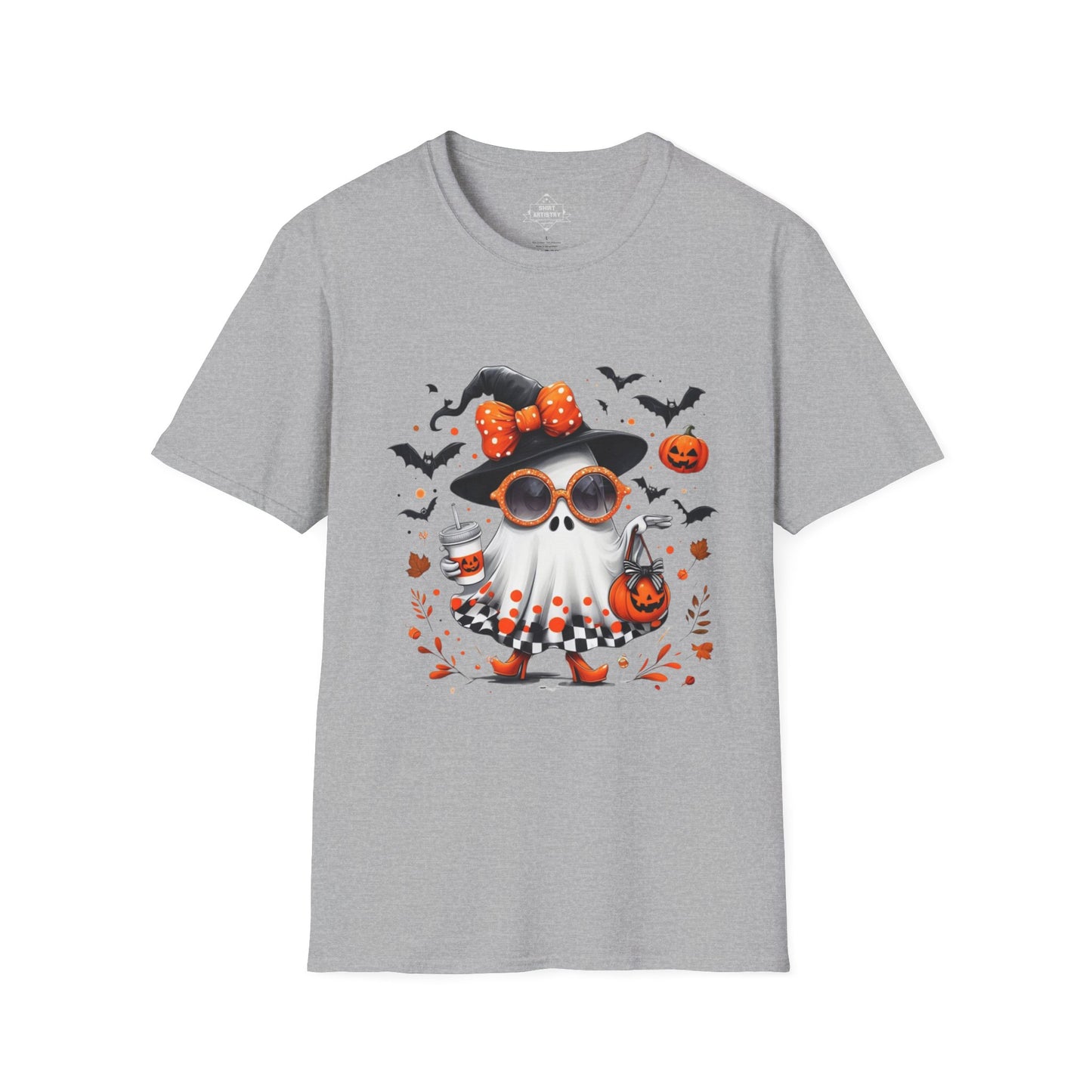 Trendy Halloween Ghost with Witch  Sunglasses | Cute Spooky Chic Pumpkin Art Print | Fashion Ghost Fall Aesthetic Design