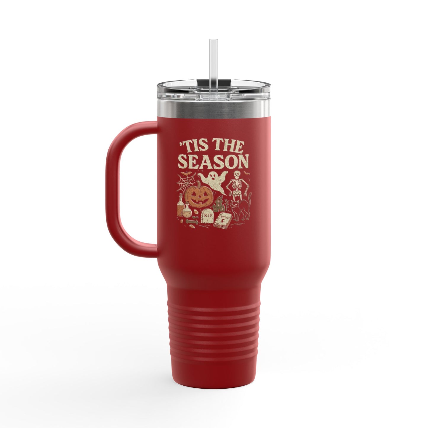 ‘Tis the Season Halloween Design | Vintage Spooky Season Ghost & Skeleton Artwork | Retro Halloween Apparel & Gift Idea Travel Mug