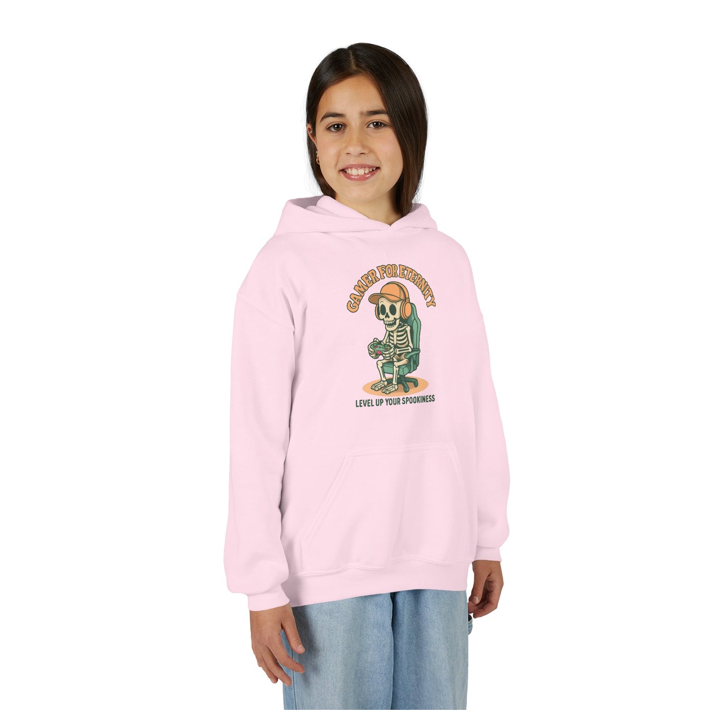 Cool Skeleton Gamer Youth Hoodie, Casual Streetwear, Perfect for Gamers, Halloween, Birthday, and Everyday Wear, Kids Hoodies