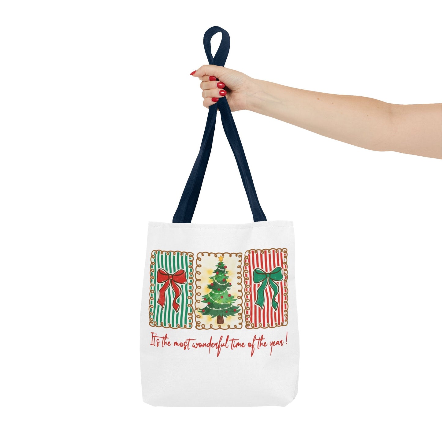 Festive Christmas Tree & Bow Design | It’s the Most Wonderful Time of the Year – Holiday Shirt, Mug, Tote & Home Decor Tote Bags
