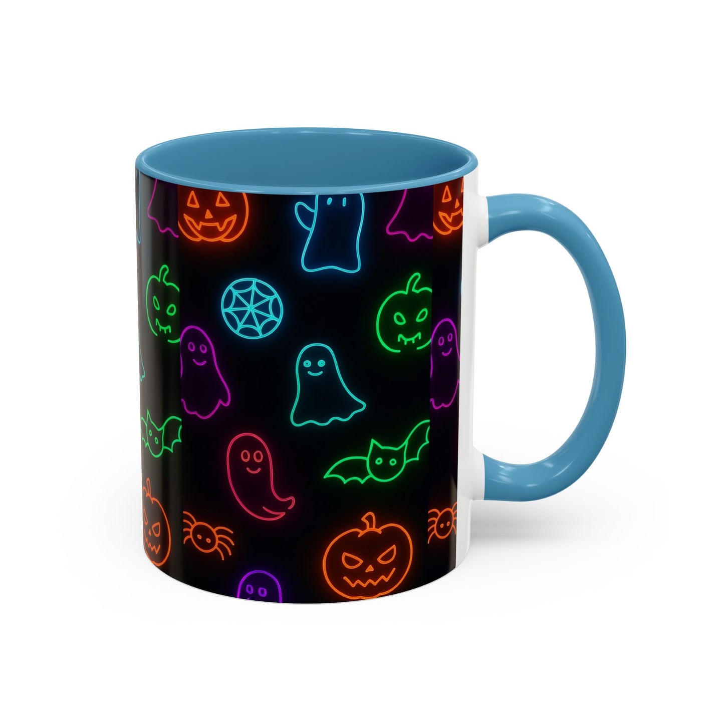 Neon Halloween Pattern | Cute Ghosts, Pumpkins & Bats Glow Design Accent Mug