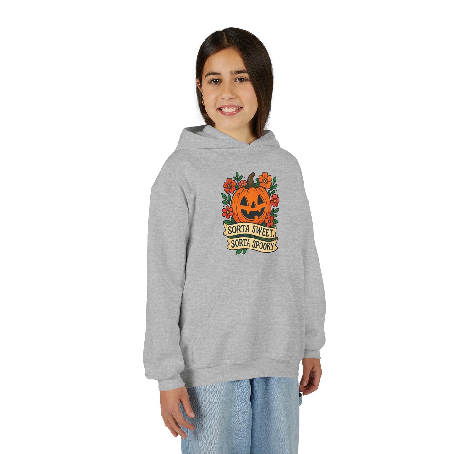 Cute Pumpkin Design – Sorta Sweet, Sorta Spooky Halloween Artwork Kids Hoodies
