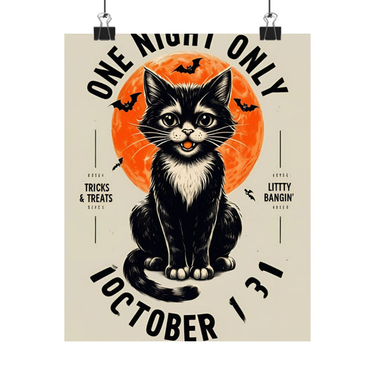 Halloween Black Cat Design | One Night Only October 31 Vintage Artwork Design Poster