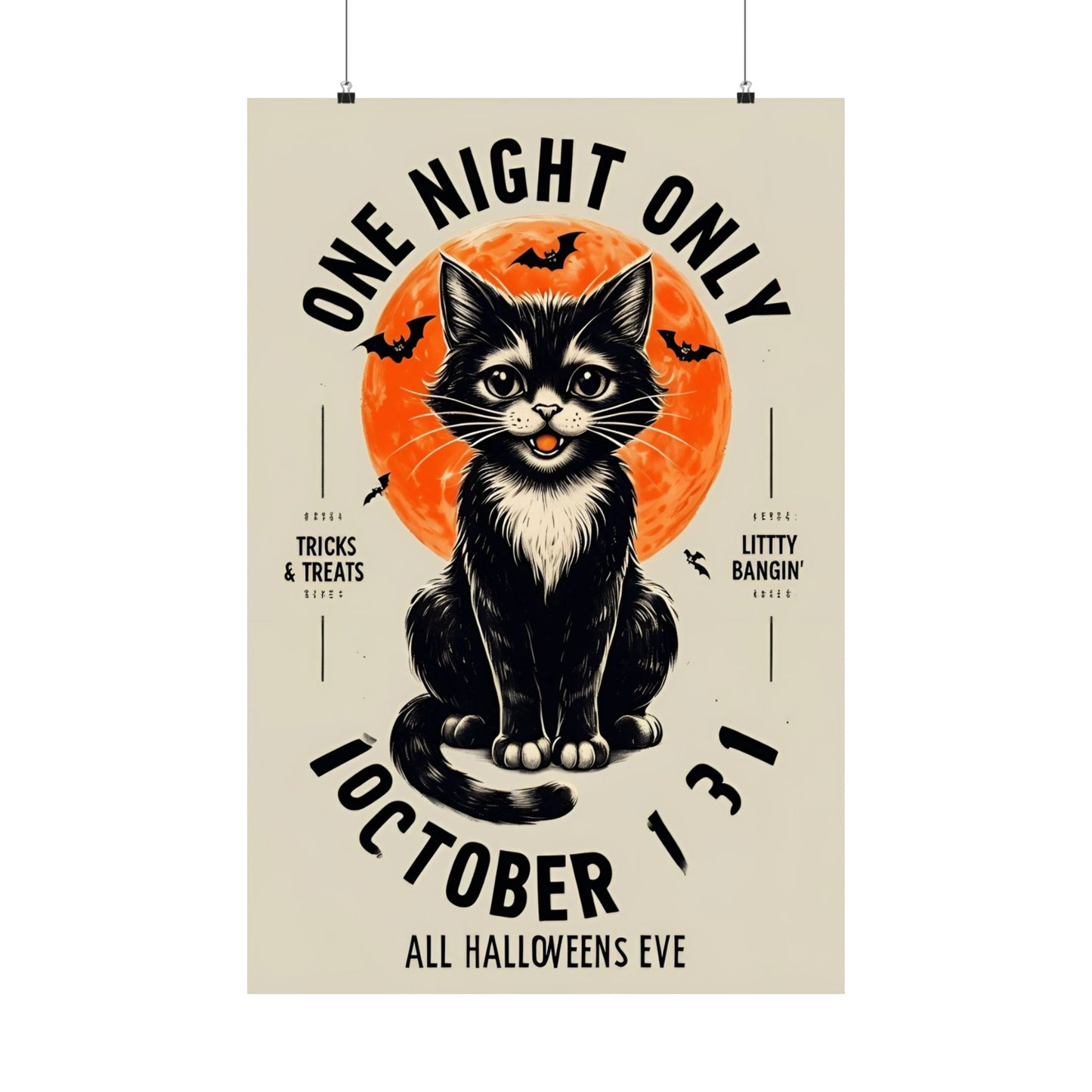 Halloween Black Cat Design | One Night Only October 31 Vintage Artwork Design Poster