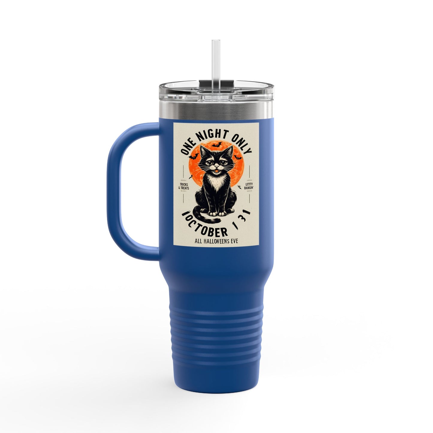 Halloween Black Cat Design | One Night Only October 31 Vintage Artwork Travel Mug
