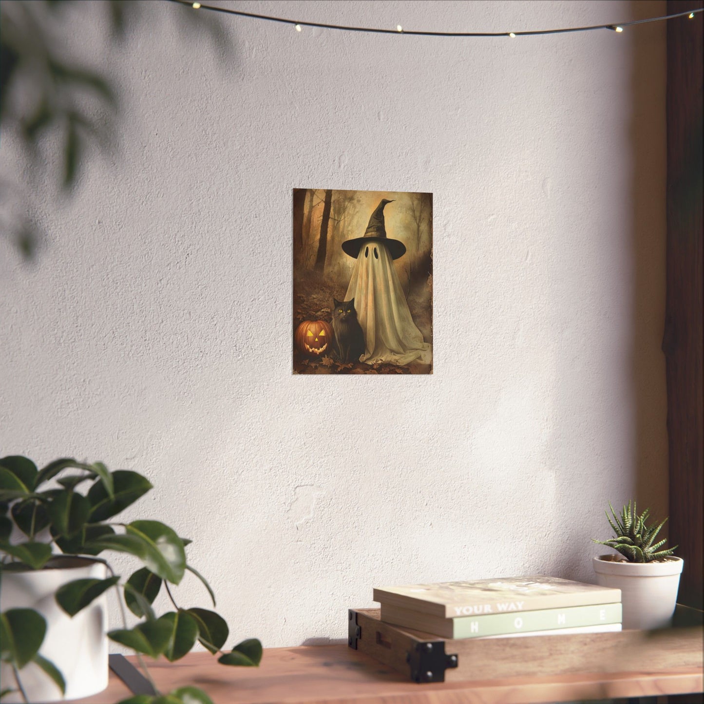 Halloween Ghost and Cat Matte Vertical Posters, Spooky Home Decor, Fall Art Print, Seasonal Wall Art, Halloween Decor, Poster