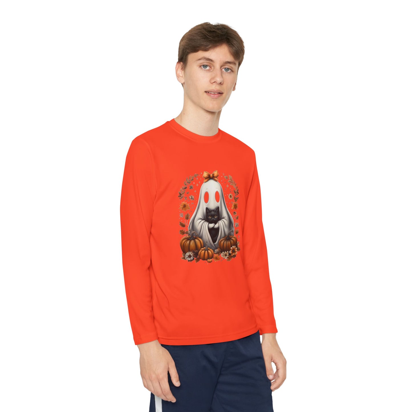 Cute Ghost and Black Cat Halloween T-Shirt | Cozy Fall Pumpkin Shirt | Spooky Season Aesthetic Apparel Gift for Halloween Lovers