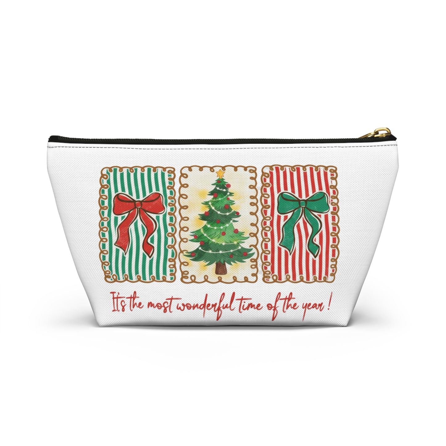 Festive Christmas Tree & Bow Design | It’s the Most Wonderful Time of the Year – Holiday Shirt, Mug, Tote & Home Decor Zip Pouches