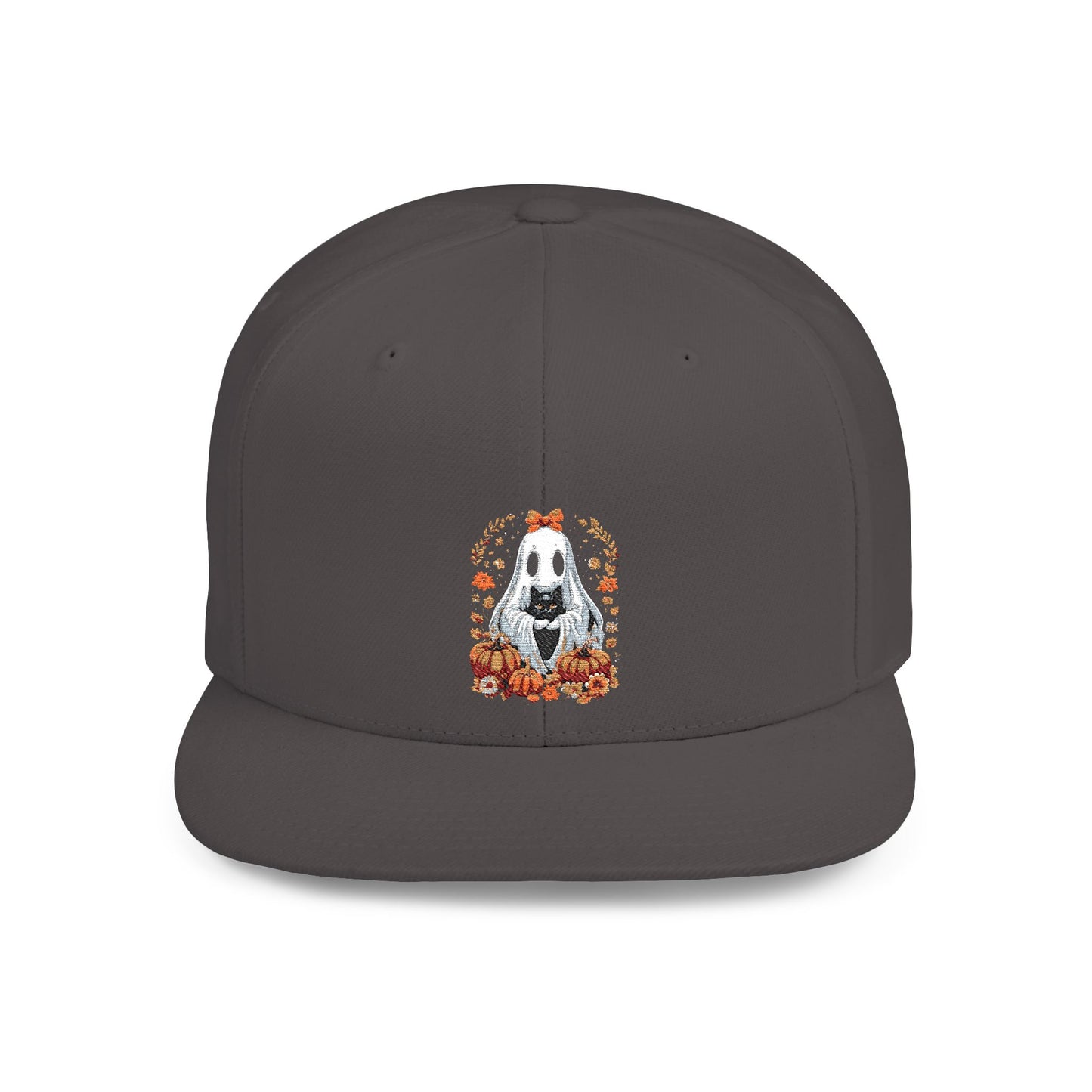 Cute Ghost and Black Cat Halloween T-Shirt | Cozy Fall Pumpkin Shirt | Spooky Season Aesthetic Apparel Gift for Halloween Lovers Snapback Cap