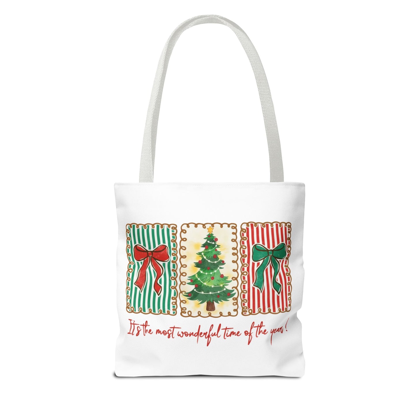 Festive Christmas Tree & Bow Design | It’s the Most Wonderful Time of the Year – Holiday Shirt, Mug, Tote & Home Decor Tote Bags