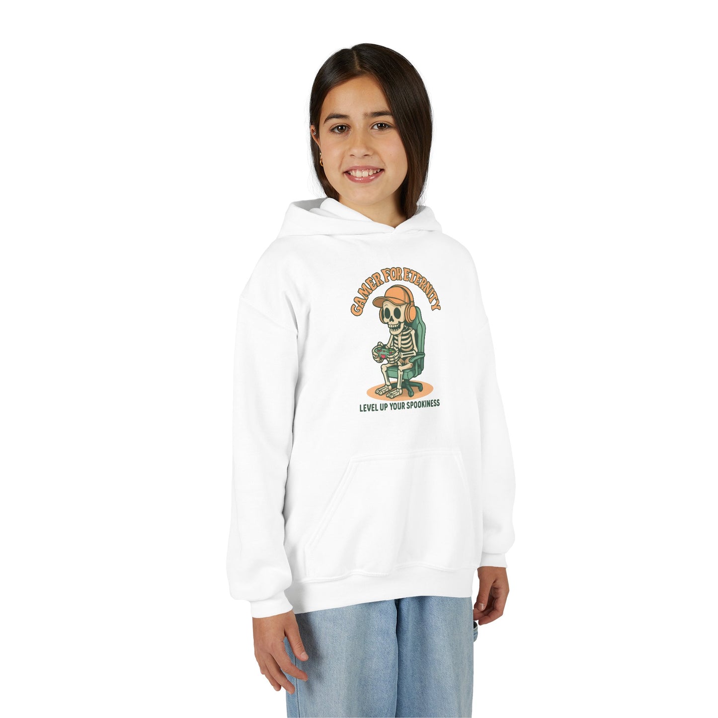 Cool Skeleton Gamer Youth Hoodie, Casual Streetwear, Perfect for Gamers, Halloween, Birthday, and Everyday Wear, Kids Hoodies