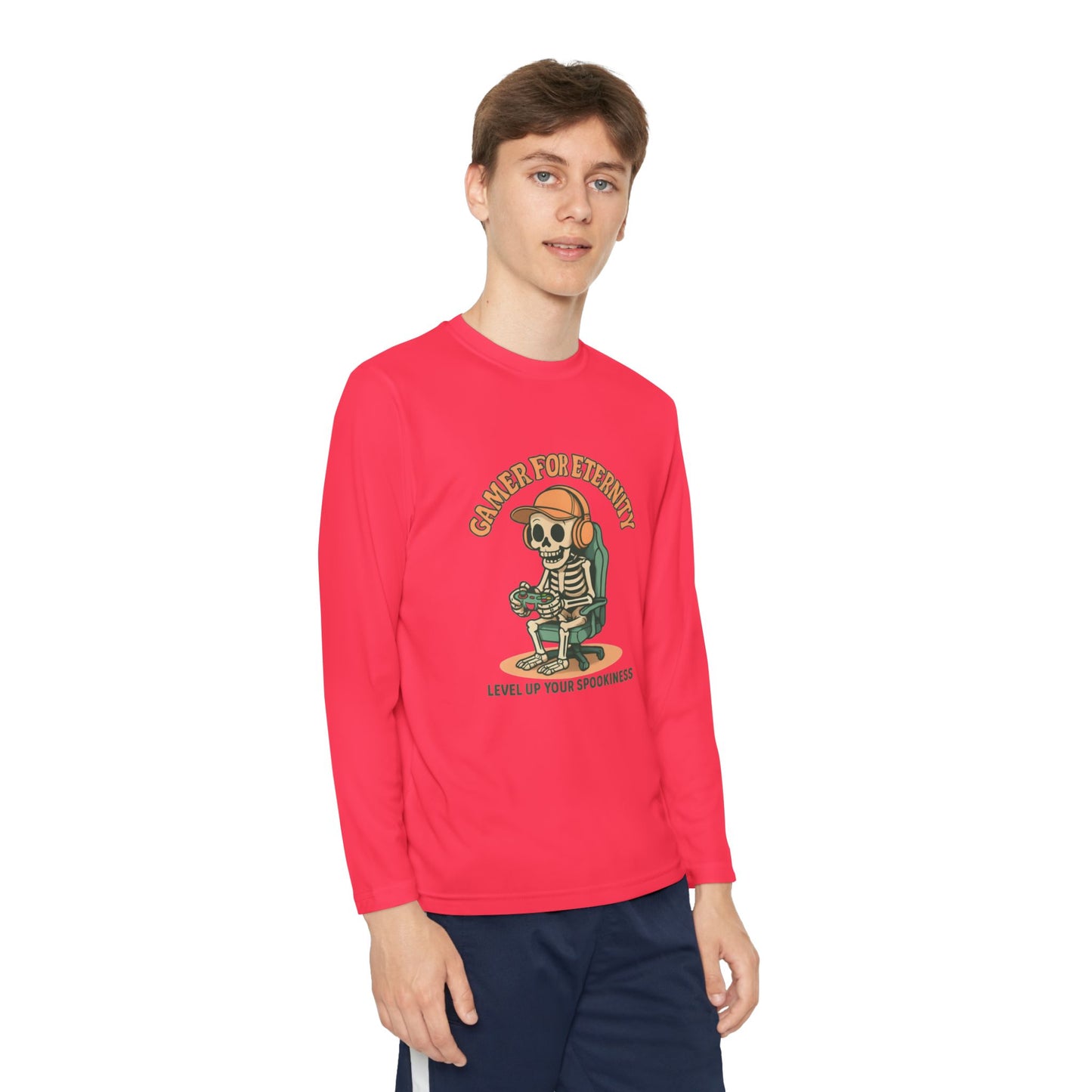 Youth Long Sleeve Gamer Tee | Spooky Skeleton Theme, Perfect for Halloween or Gaming Events, Kids Graphic Shirt, Unisex Casual Wear, Kids Long Sleeves