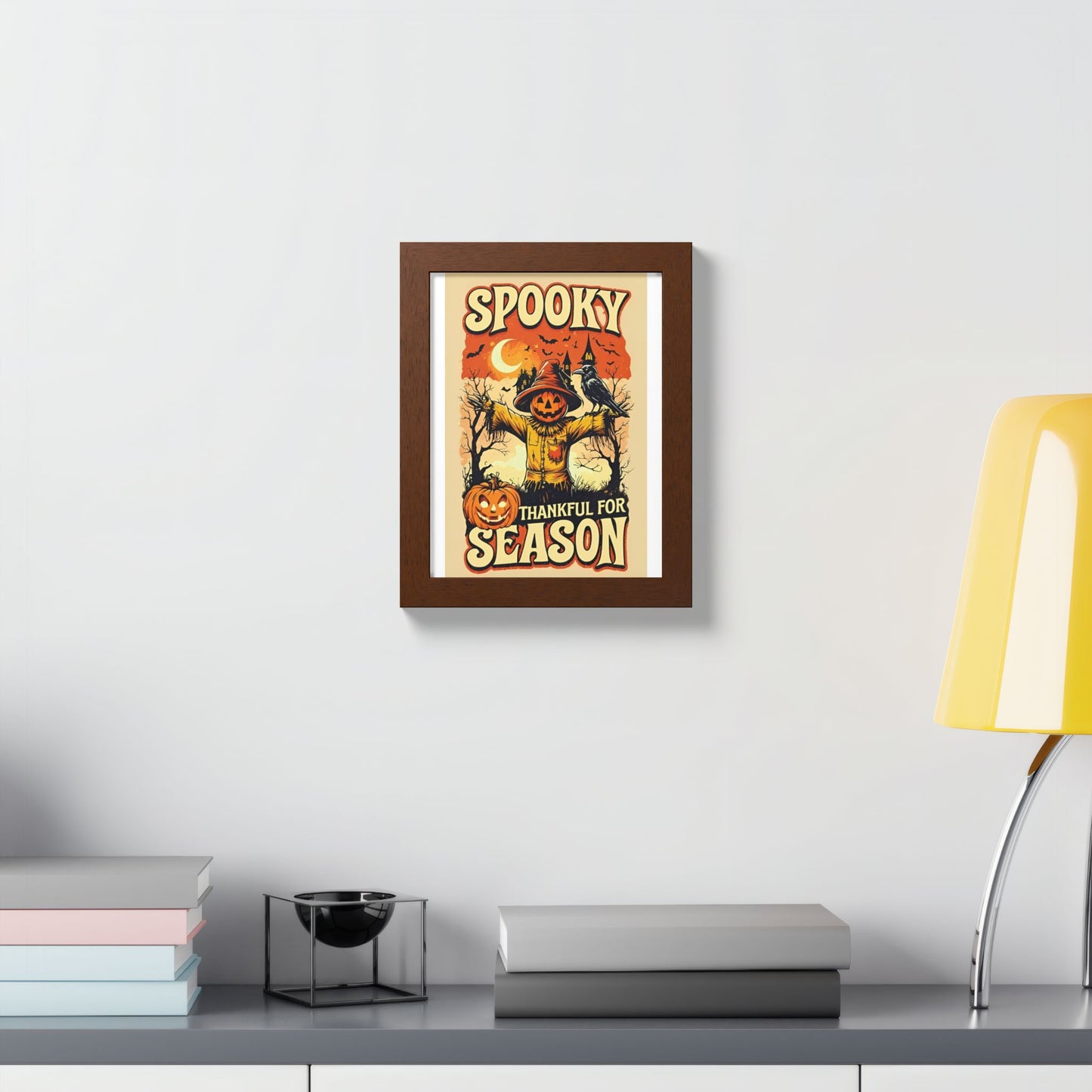 Spooky Thankful for the Season Wall Art – Halloween Pumpkin Scarecrow Poster | Autumn Fall Décor Framed Print