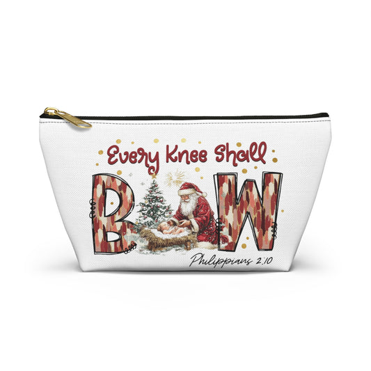 Every Knee Shall Bow Philippians 2:10 | Christian Christmas Design with Santa & Baby Jesus | Faith-Based Holiday Gift Zip Pouches