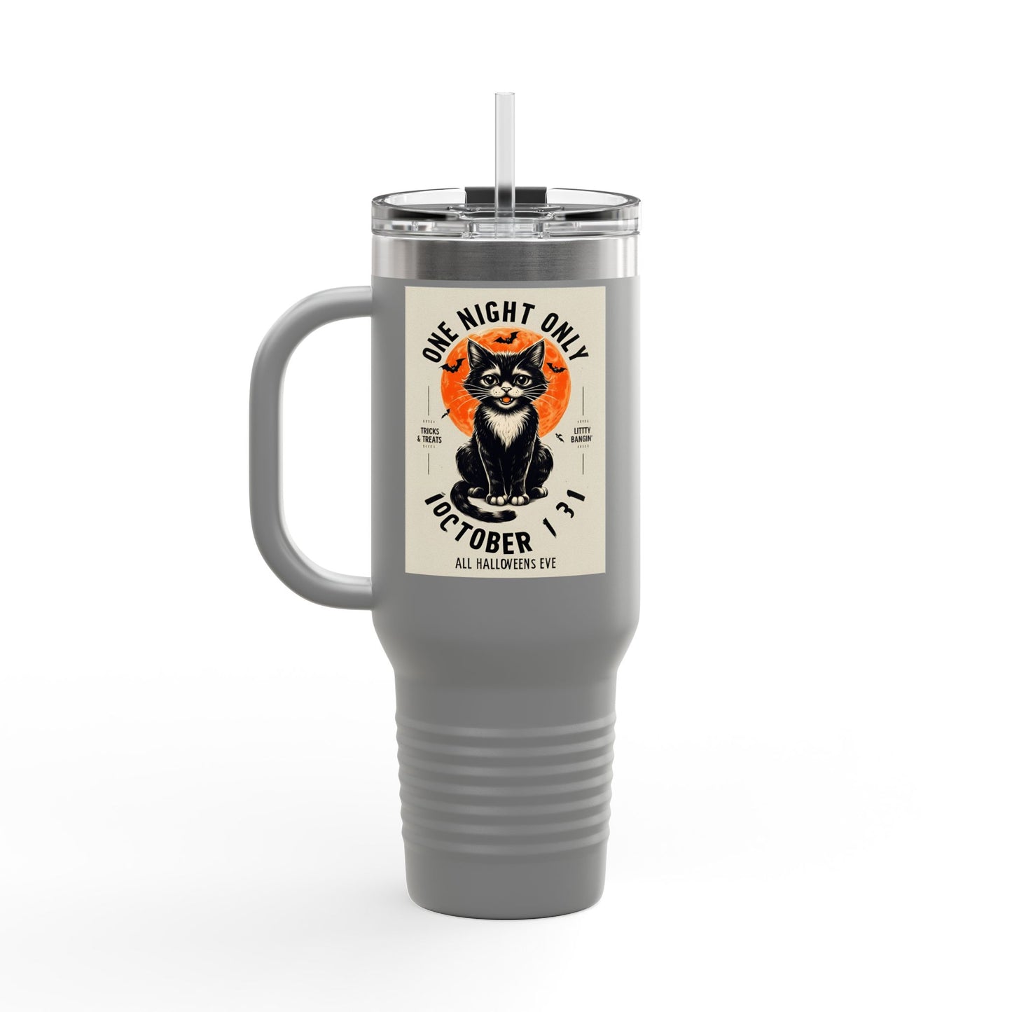 Halloween Black Cat Design | One Night Only October 31 Vintage Artwork Travel Mug
