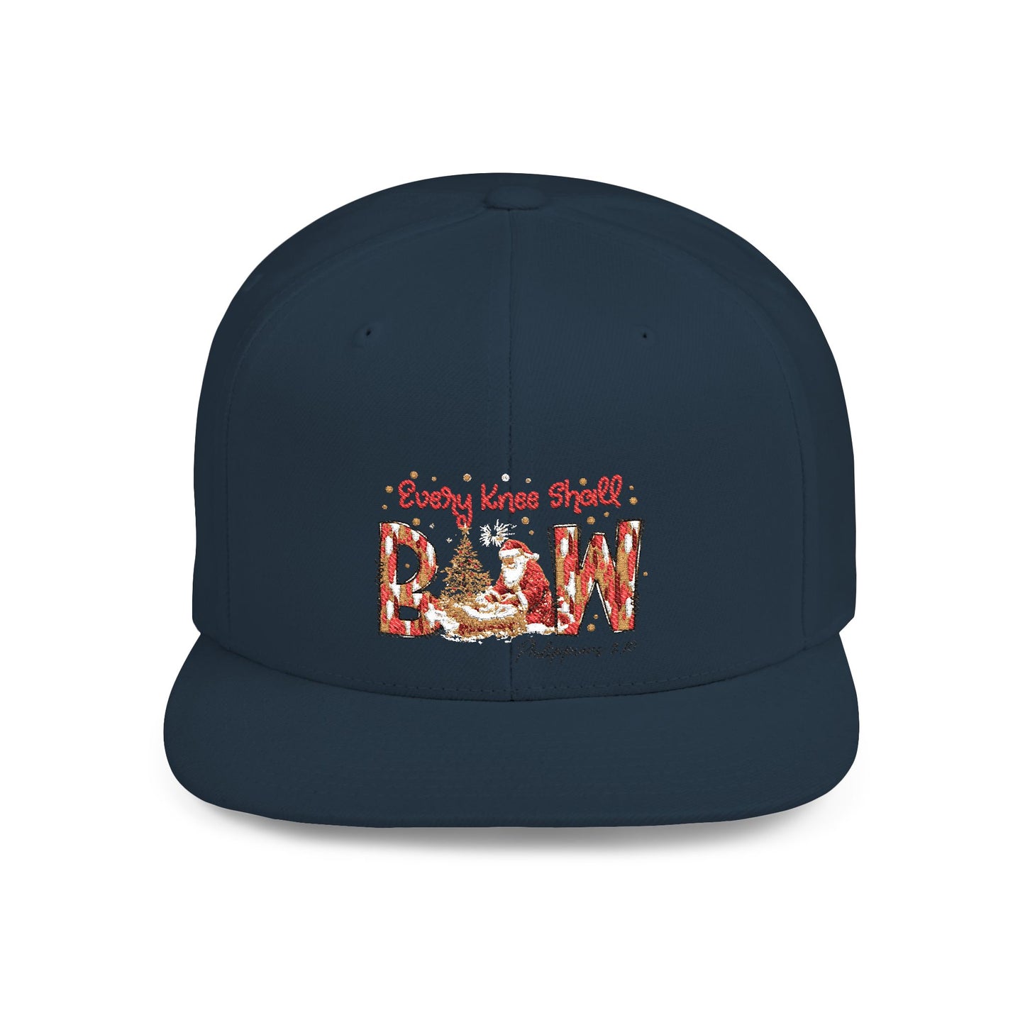 Every Knee Shall Bow Philippians 2:10 | Christian Christmas Design with Santa & Baby Jesus | Faith-Based Holiday Gift Snapback Cap