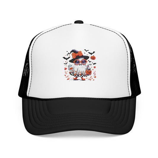 Cute Halloween Ghost  | Trendy Witch Ghost Outfit | Spooky Fall Shirt for Women | Pumpkin Aesthetic Halloween Apparel Gift Trucker Hat Embroidered