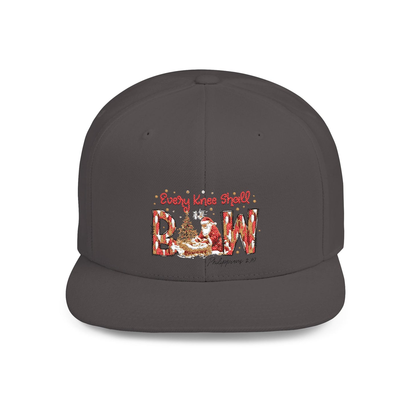 Every Knee Shall Bow Philippians 2:10 | Christian Christmas Design with Santa & Baby Jesus | Faith-Based Holiday Gift Snapback Cap