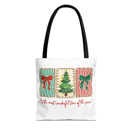 Festive Christmas Tree & Bow Design | It’s the Most Wonderful Time of the Year – Holiday Shirt, Mug, Tote & Home Decor Tote Bags