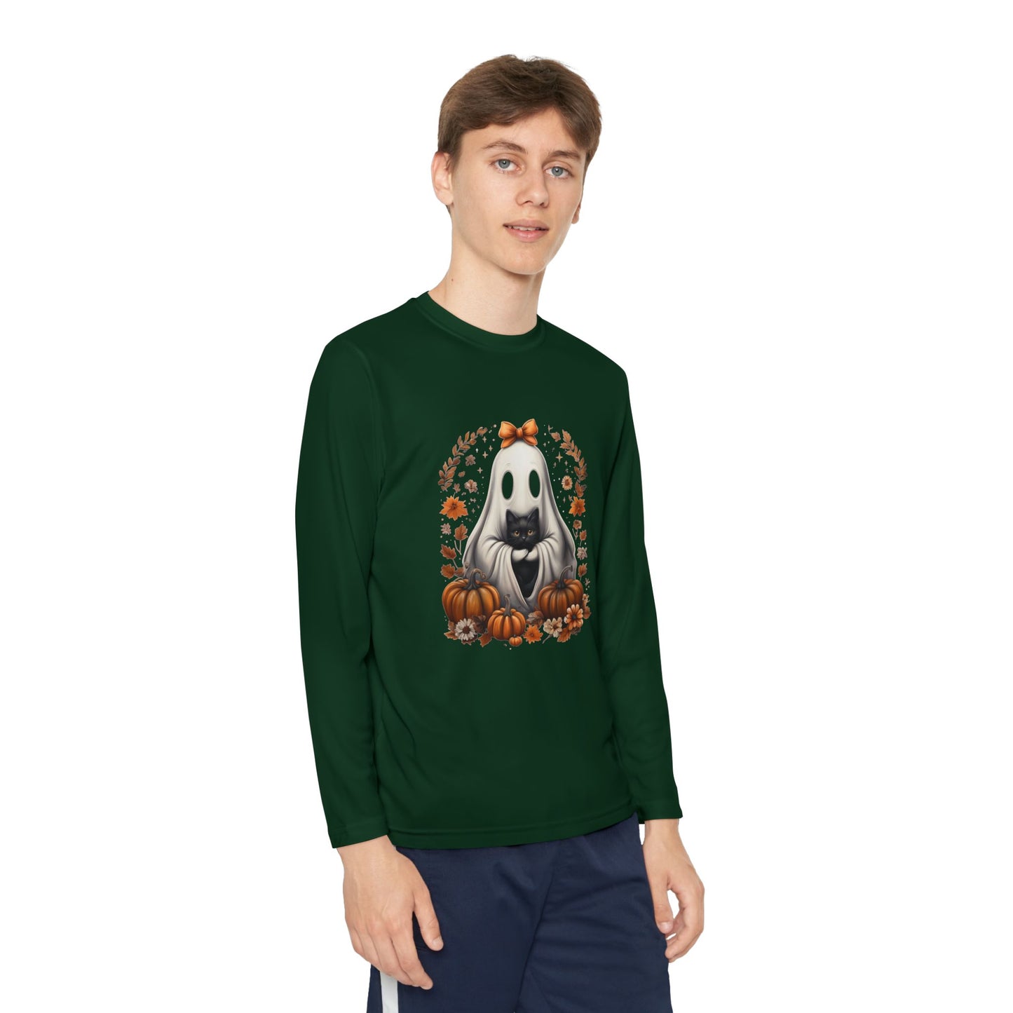Cute Ghost and Black Cat Halloween T-Shirt | Cozy Fall Pumpkin Shirt | Spooky Season Aesthetic Apparel Gift for Halloween Lovers