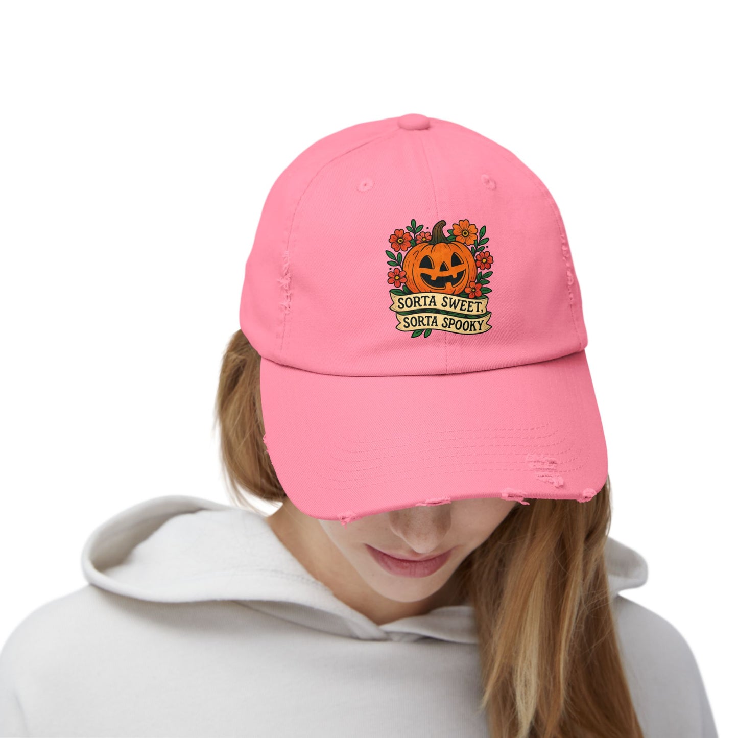 Cute Pumpkin Design – Sorta Sweet, Sorta Spooky Halloween Artwork Distressed cap