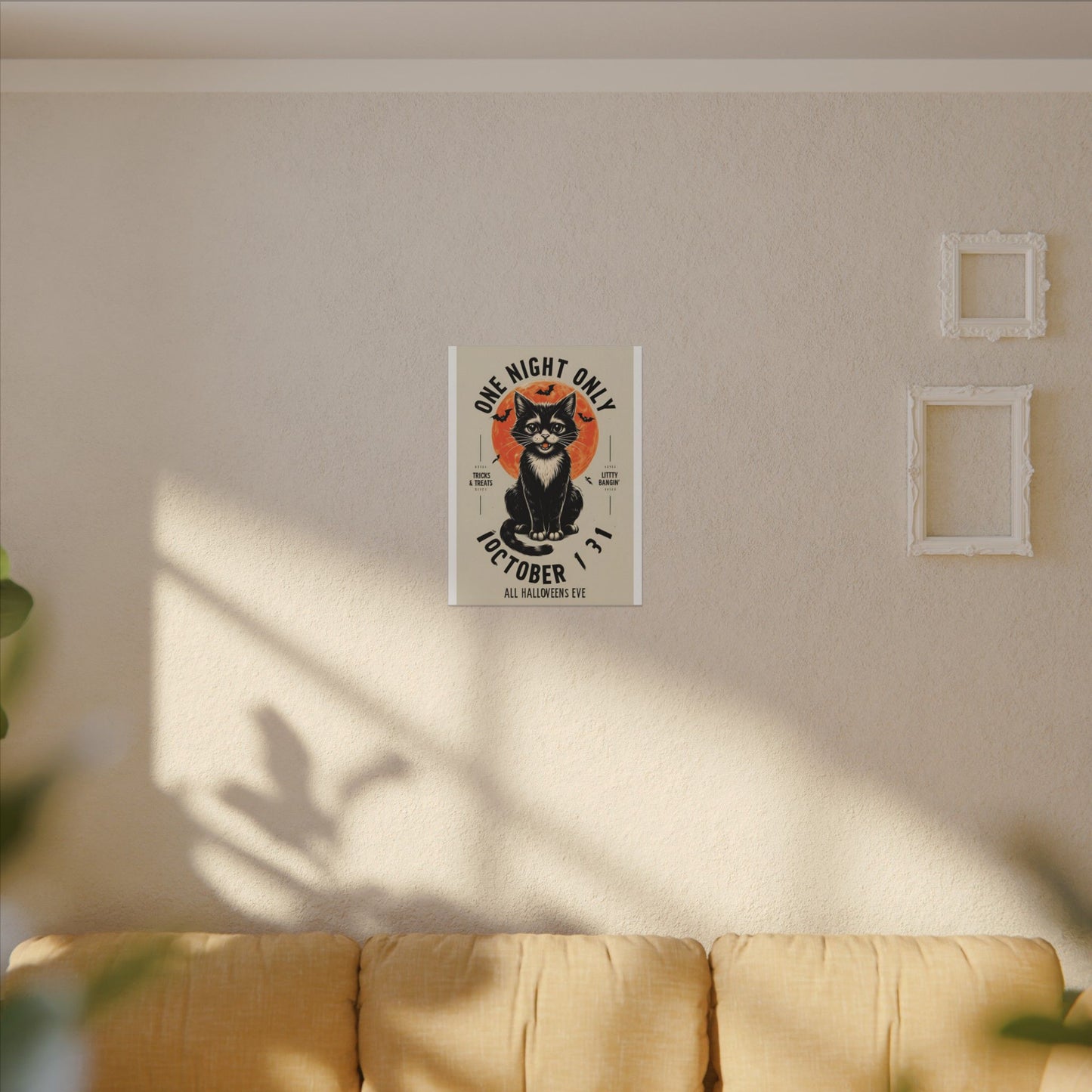 Halloween Black Cat Design | One Night Only October 31 Vintage Artwork Canvas Print