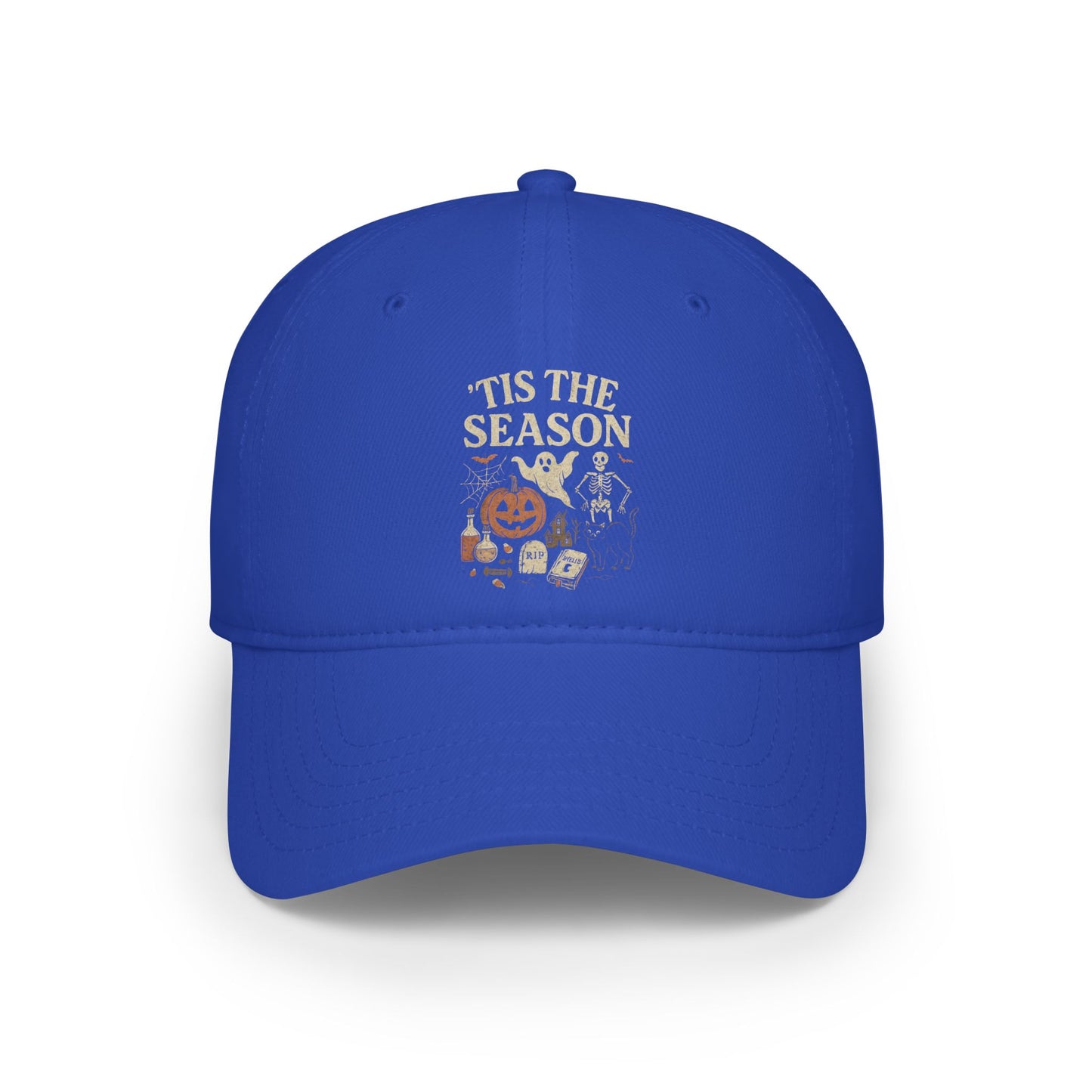 ‘Tis the Season Halloween  | Vintage Spooky Season Shirt with Ghost, Skeleton & Pumpkin | Retro Halloween Graphic Tee for Fall Baseball Caps