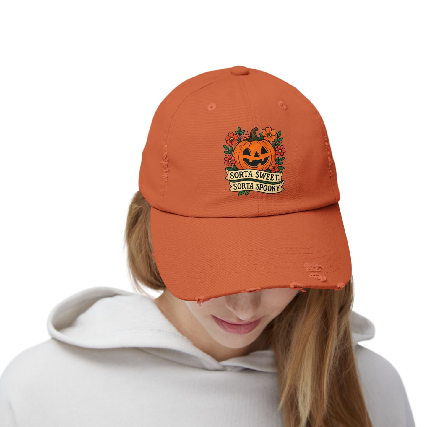 Cute Pumpkin Design – Sorta Sweet, Sorta Spooky Halloween Artwork Distressed cap