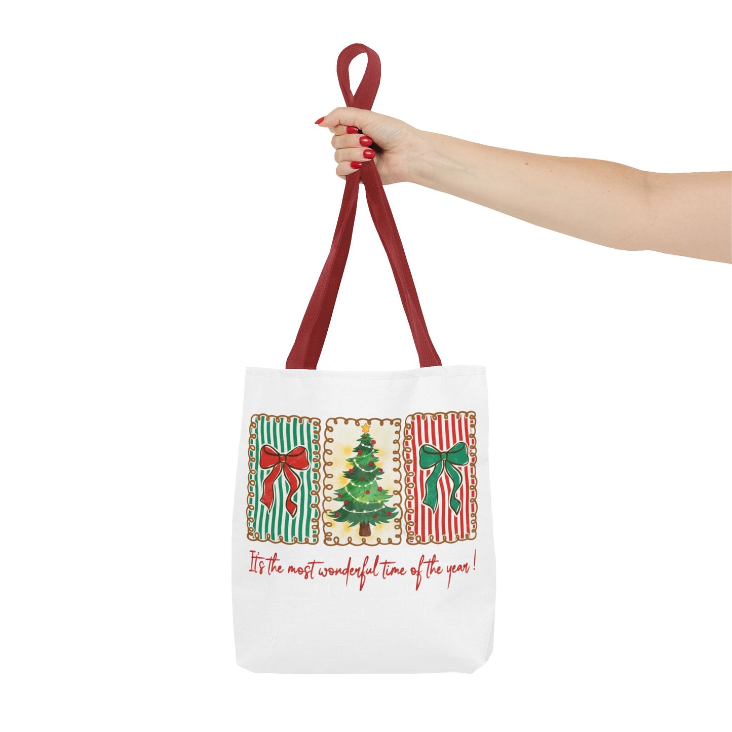 Festive Christmas Tree & Bow Design | It’s the Most Wonderful Time of the Year – Holiday Shirt, Mug, Tote & Home Decor Tote Bags