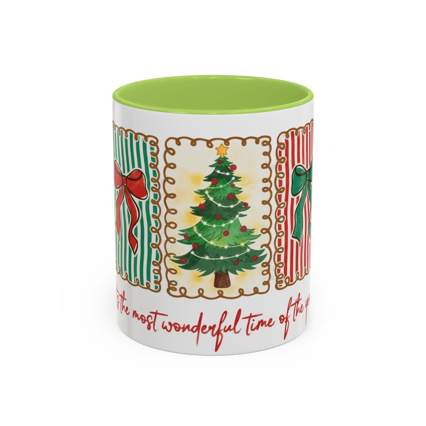 Festive Christmas Tree & Bow Design | It’s the Most Wonderful Time of the Year – Holiday Shirt, Mug, Tote & Home Decor Accent Mug
