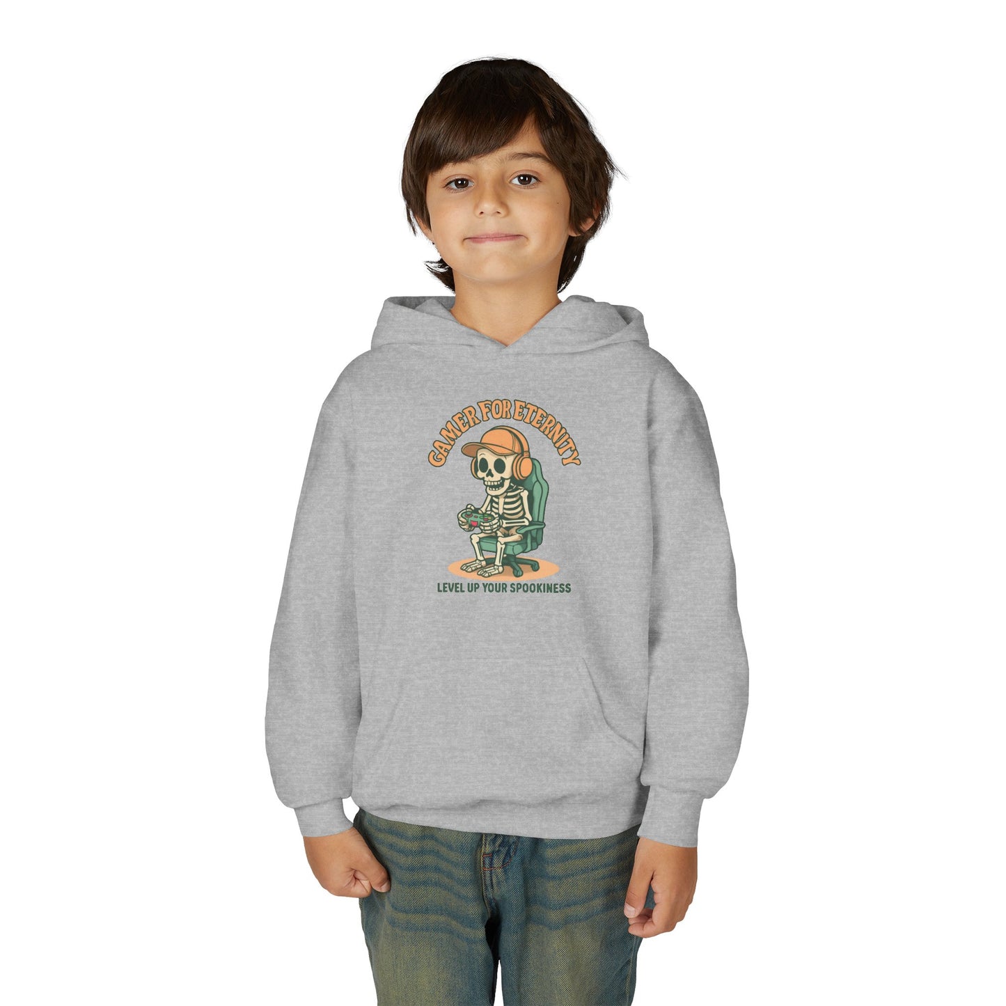 Cool Skeleton Gamer Youth Hoodie, Casual Streetwear, Perfect for Gamers, Halloween, Birthday, and Everyday Wear, Kids Hoodies