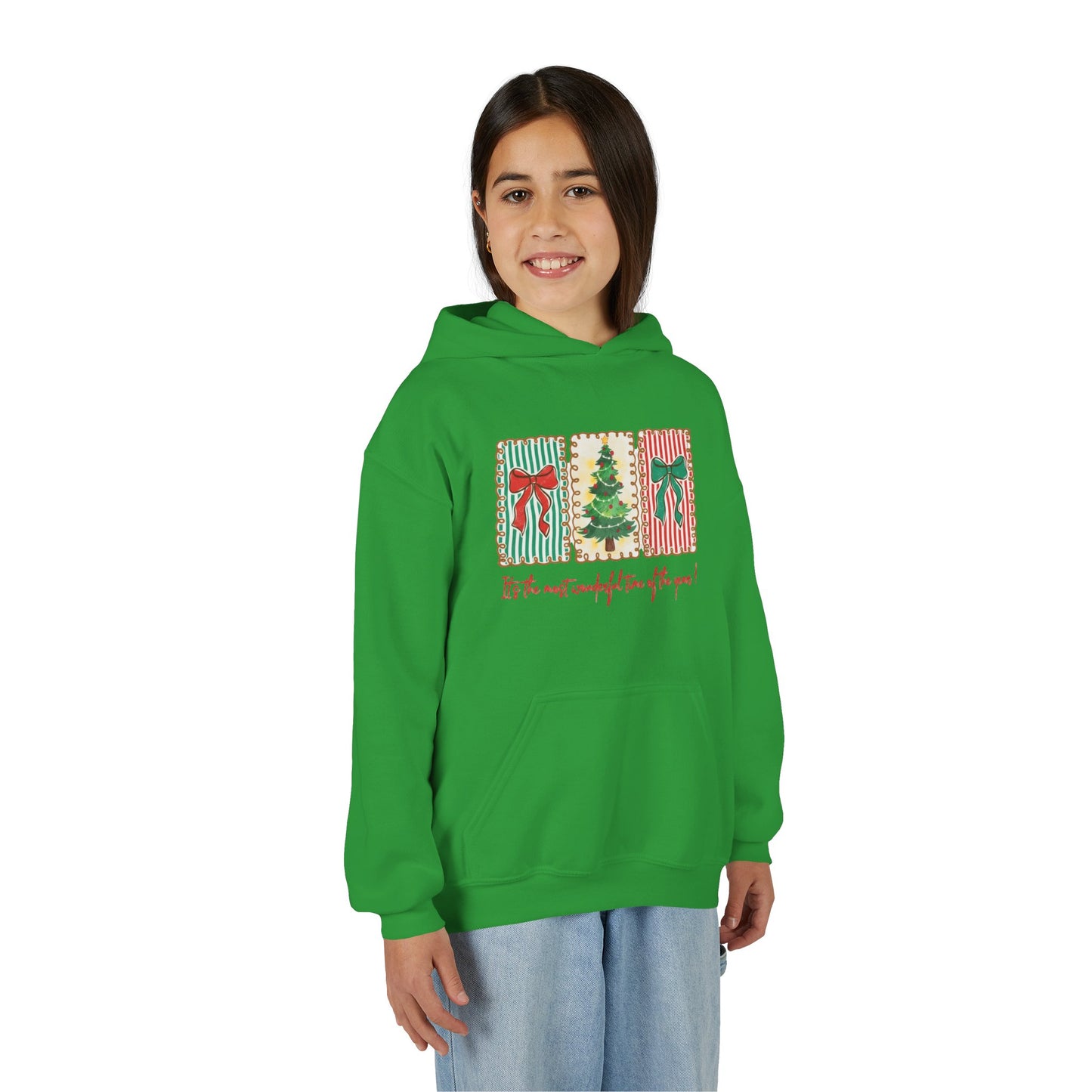 Festive Christmas Tree & Bow Design | It’s the Most Wonderful Time of the Year – Holiday Shirt, Mug, Tote & Home Decor Kids Hoodie