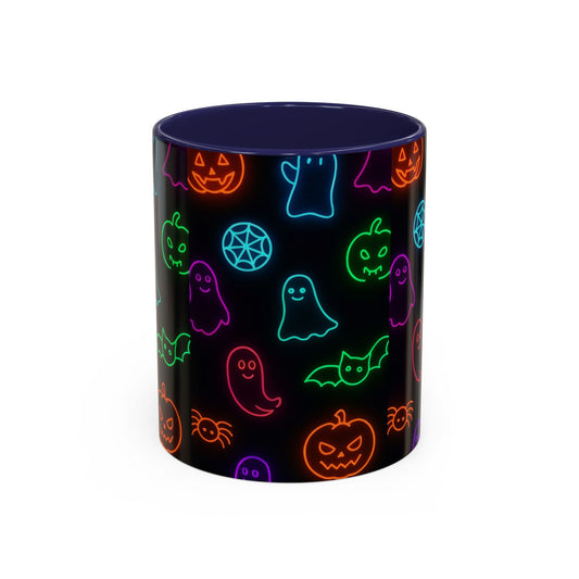 Neon Halloween Pattern | Cute Ghosts, Pumpkins & Bats Glow Design Accent Mug