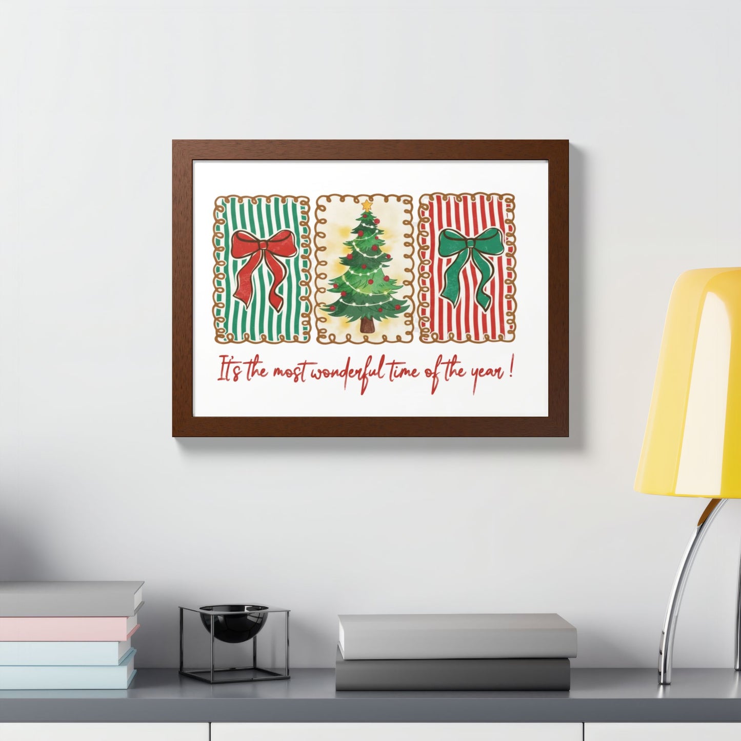 Festive Christmas Tree & Bow Design | It’s the Most Wonderful Time of the Year – Holiday Shirt, Mug, Tote & Home Decor Framed Print