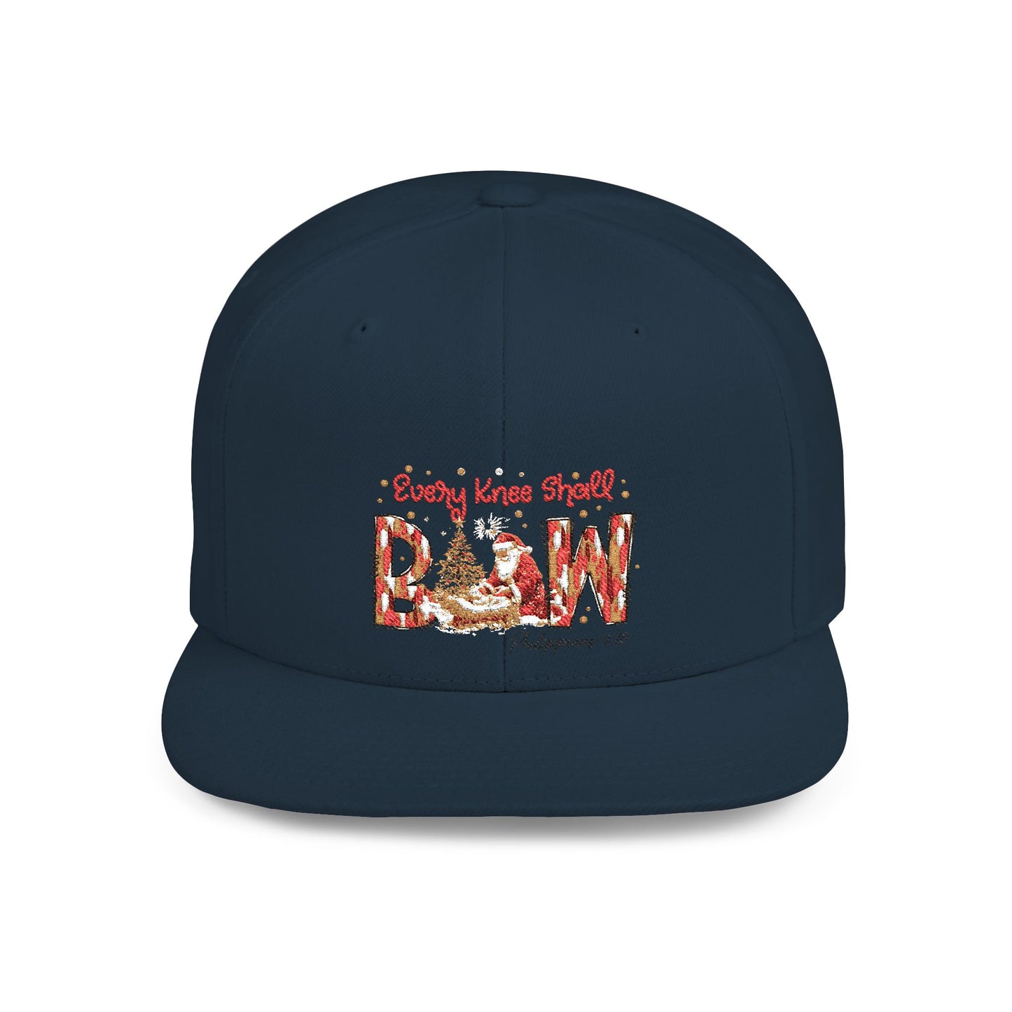 Every Knee Shall Bow Philippians 2:10 | Christian Christmas Design with Santa & Baby Jesus | Faith-Based Holiday Gift Snapback Cap