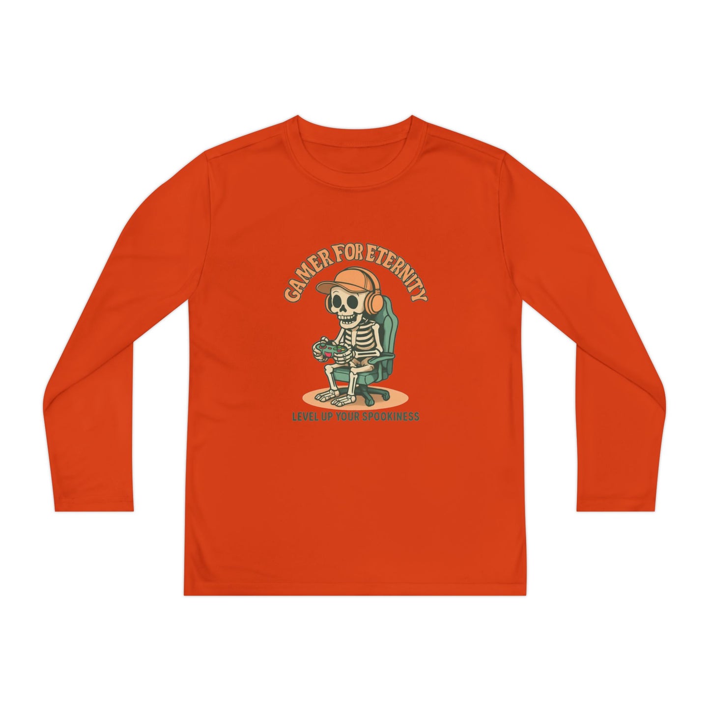 Youth Long Sleeve Gamer Tee | Spooky Skeleton Theme, Perfect for Halloween or Gaming Events, Kids Graphic Shirt, Unisex Casual Wear, Kids Long Sleeves