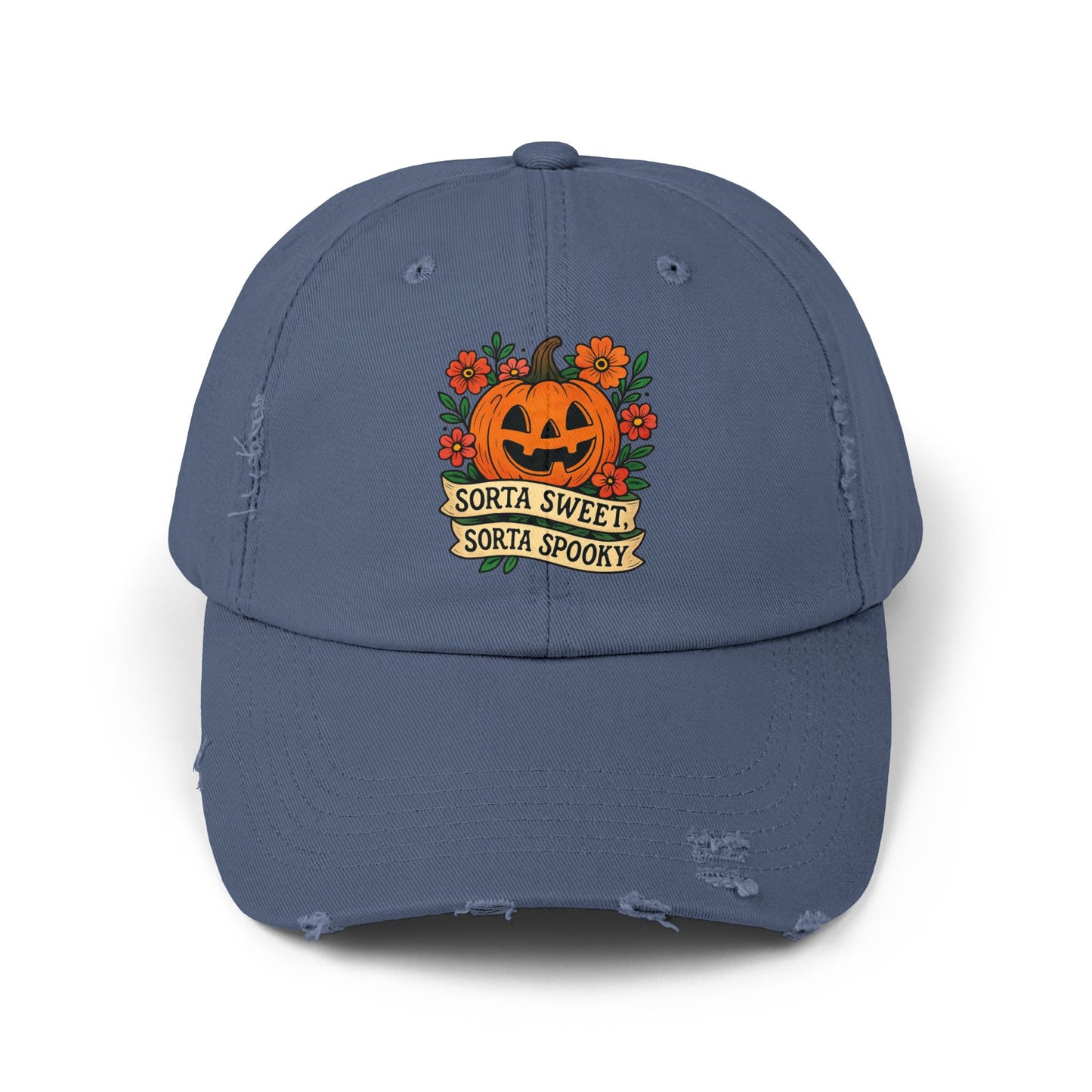 Cute Pumpkin Design – Sorta Sweet, Sorta Spooky Halloween Artwork Distressed cap