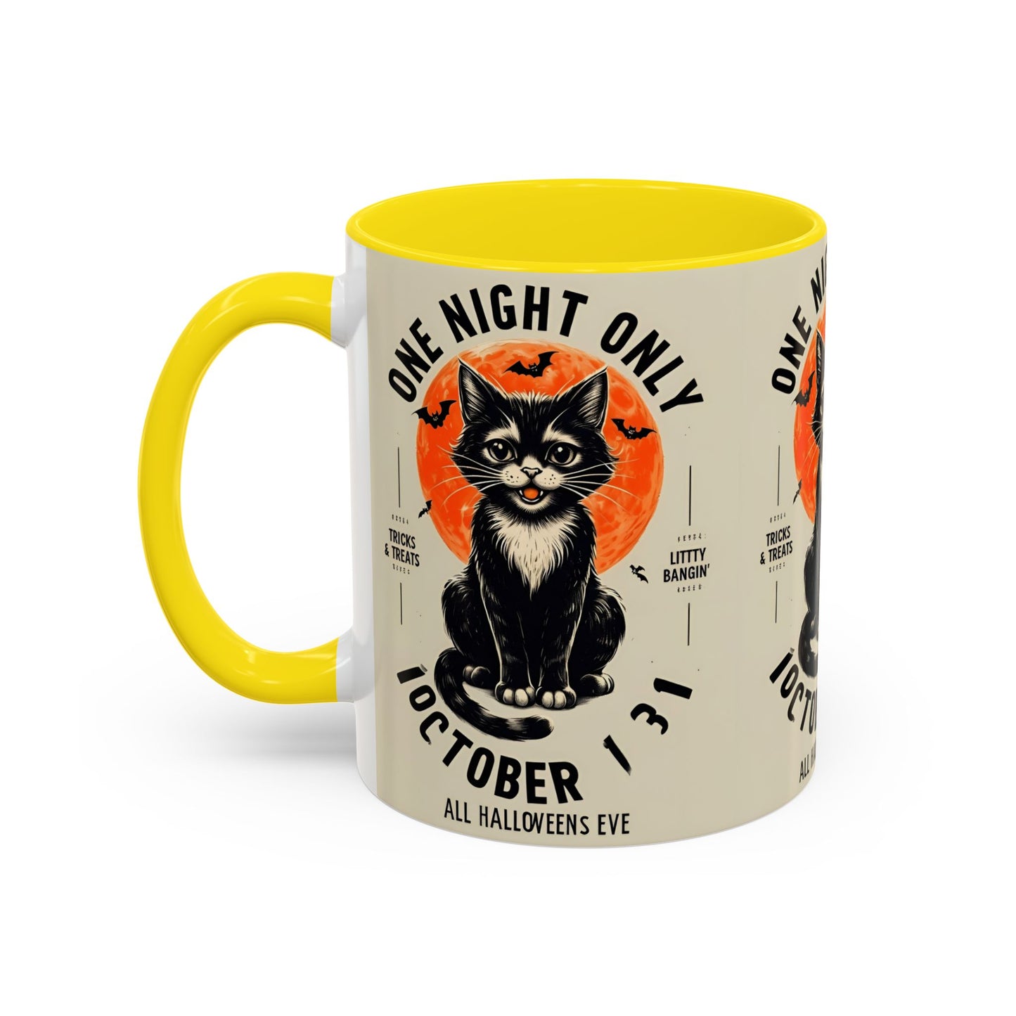 Halloween Black Cat Design | One Night Only October 31 Vintage Artwork Accent Mug